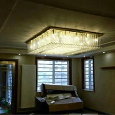 Rectangle LED Crystal Ceiling Pendant Lighting Hotel Chandelier Lamp Living Room