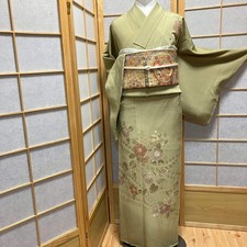 6753 Japanese Kimono Vintage Womens Silk Fabric Robe Kimono only sold Green
