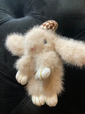 Fuzzy Bunny Purse Charm - Faux Fur 6" Plush Large Bow Bag Charm - Gold Ring