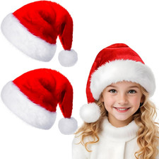 Red Santa Hat for Kids 2 Pack Children Christmas Hats Plush Xmas Hat