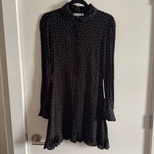 Reformation Lady Ruffle Long Sleeve Polka Dot Mini Dress Black Button Zip Sz 6