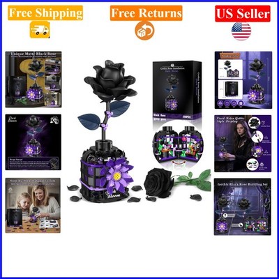 Gothic Black Rose Building Blocks Kit, 359 pcs Dark Flower Decor for Kids & A...