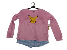 Pokemon Pikachu Pajama Set Girls Large 10/12 Pink Long Sleeve Top Shorts NWT