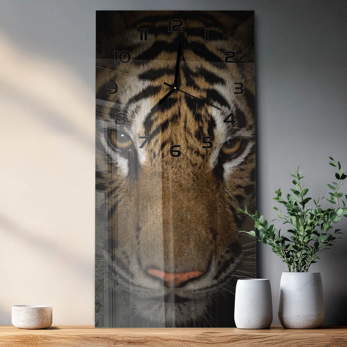 Reloj de Pared Rectangular Vertical Cristal Templado Silencioso Tigre 30x60 cm