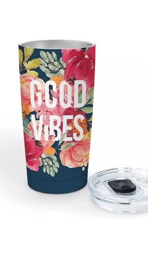 Good Vibes Floral - Vacuum Seal Insulated Stainless-Steel 17oz Travel Mug NEW! - Picture 2 of 8