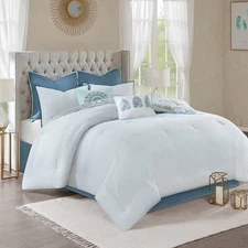 Loleta Blue White 8-Piece Cal King Comforter Bed Set