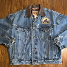 Vintage International Denim RCBS Ammunition Jean Jacket Wool Lining Mens L