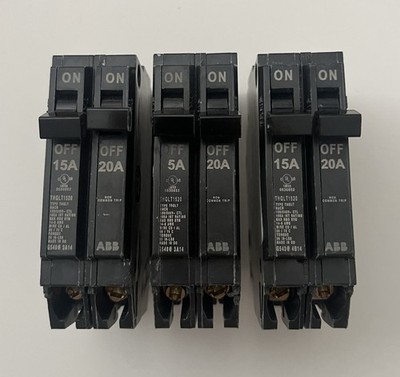 (3) ABB Q-Line THQLT1520 Tandem Circuit Breaker  15A/1P & 20A/1P Dual black