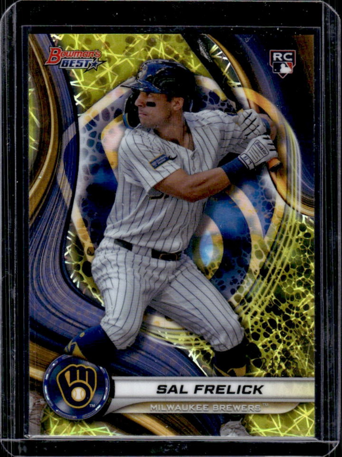 2024 Bowman's Best Sal Frelick RC Yellow Lazer Refractor Rookie #/75 Brewers