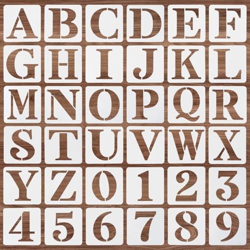 4 Inch 36 Pcs Letter and Number Stencils, Reusable Plastic Alphabet Spray 