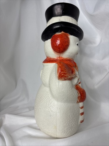 Vtg MCM Poloron Blow Mold Snow Man + Candy Cane + Red Scarf 60's No Light - Bild 2 von 10