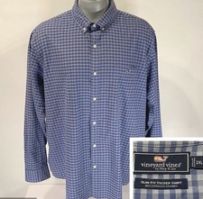 VINEYARD VINES Slim Fit 2XL Tucker Shirt Blue Gingham Long Sleeve Button Mens