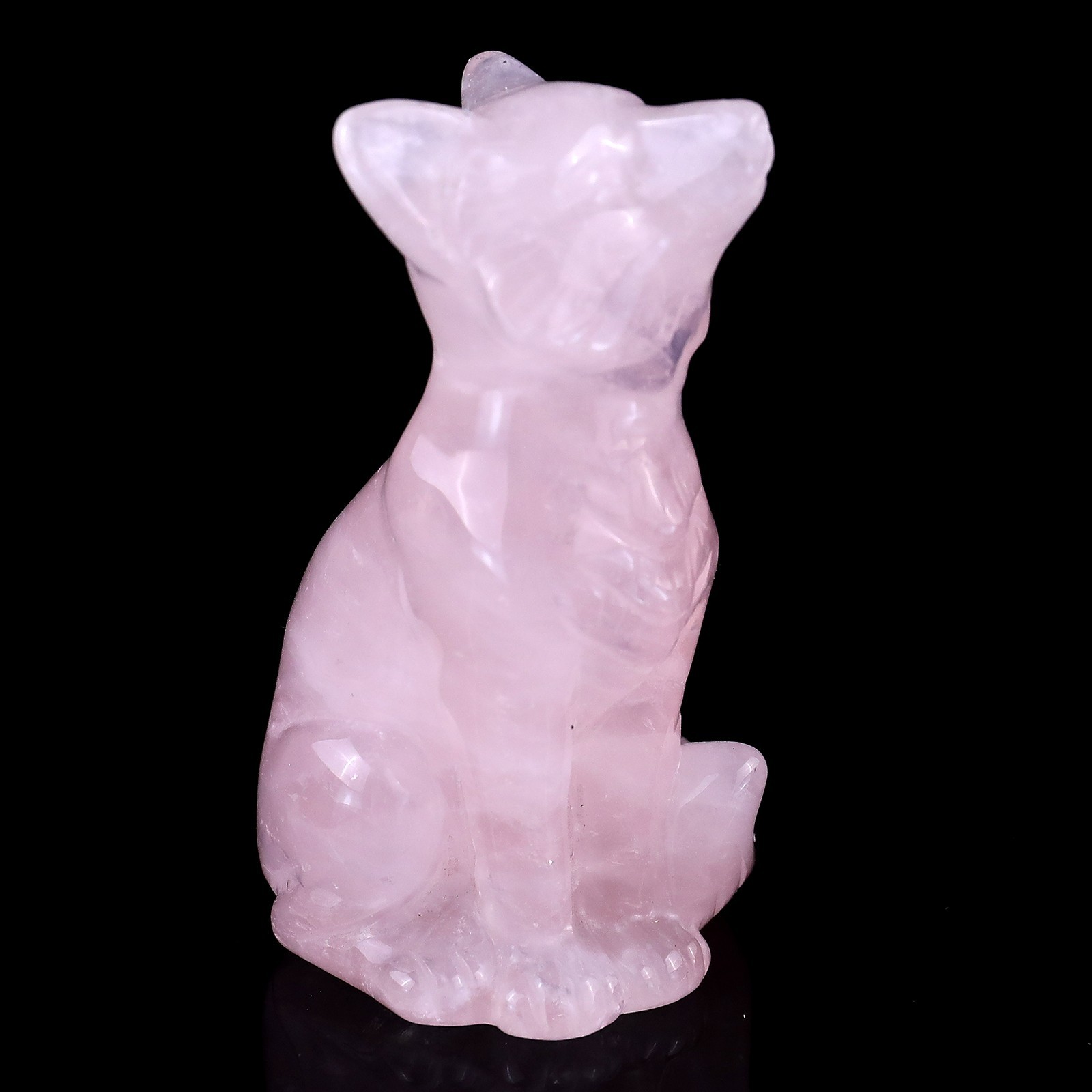 2.9 Inch Hand Carved Rose Quartz Crystal Fox Sculpture Spiritual Gift