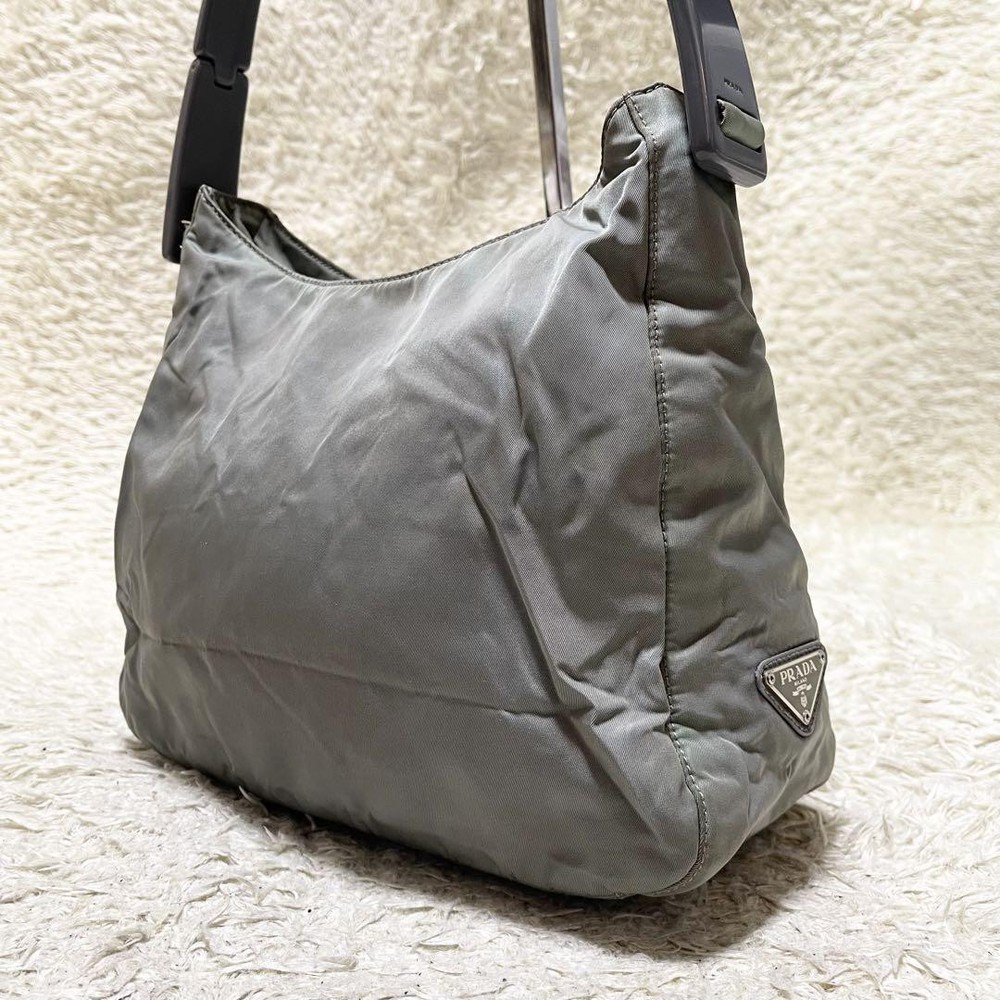 Prada Gray Nylon One-Shoulder Triangle Logo Bag