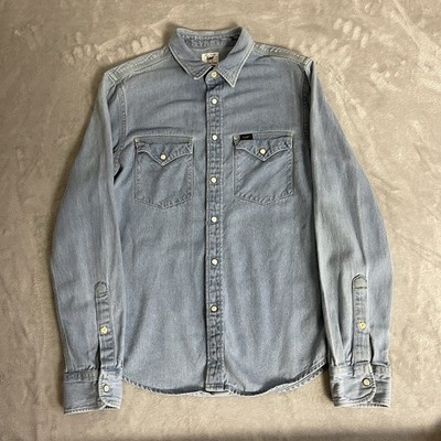 Lee Jeanshemd Herren klein blau Western Perlen Druckknöpfe Cowboy Baumwolle Vintage