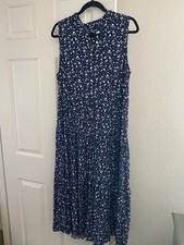Women's Chaps Navy Blue Floral Tiered Sleeveless Dress XL Tie Elastic Waist