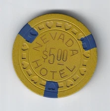 RARE $5 casino chip from Hotel Nevada, Ely, NV.  RCTHRT mold 1940s