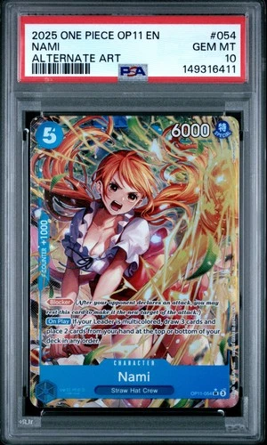 2025 ONE PIECE OP11-A FIST OF DIVINE SPEED ALTERNATE ART #054 NAMI PSA 10