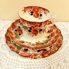 Antique 1900s Wellington China J.H.Cope & Co Longton Tea Trio Set Imari Design 