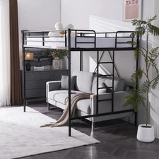 Loft Bed Full Size with Flat Rungs Ladder Heavy Duty Metal Slat Support