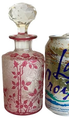 BACCARAT 7  EGLANTIER ART NOUVEAU CRANBERRY WILD ROSE ETCHED mark PERFUME BOTTLE