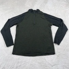 Smartwool Merino 1/4 Zip Mens XL Green Casual Long Sleeve Wool Striped Pullover