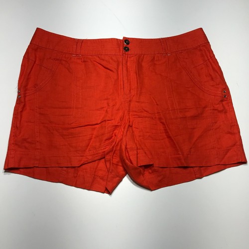 INC Shorts Womens Size 16 Orange 100% Linen Lightweight Comfort Fit 2 Button - Picture 2 of 12