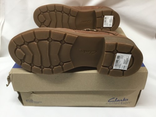 NIB Clarks Collection Women's Leather Ankle Boots HEARTH CLARA TAN 9 WIDE - Picture 6 of 11