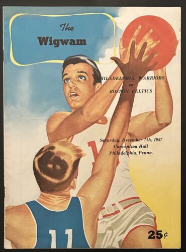 1957 Philadelphia Warriors v Boston Celtics Program-Joe Fulks Bill Russell Cousy