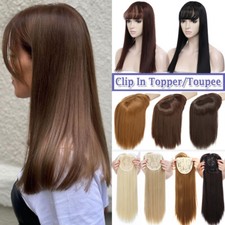 Smooth Topper with Bangs Real Natural Clip In Hair Extensions Synthetic Toupee
