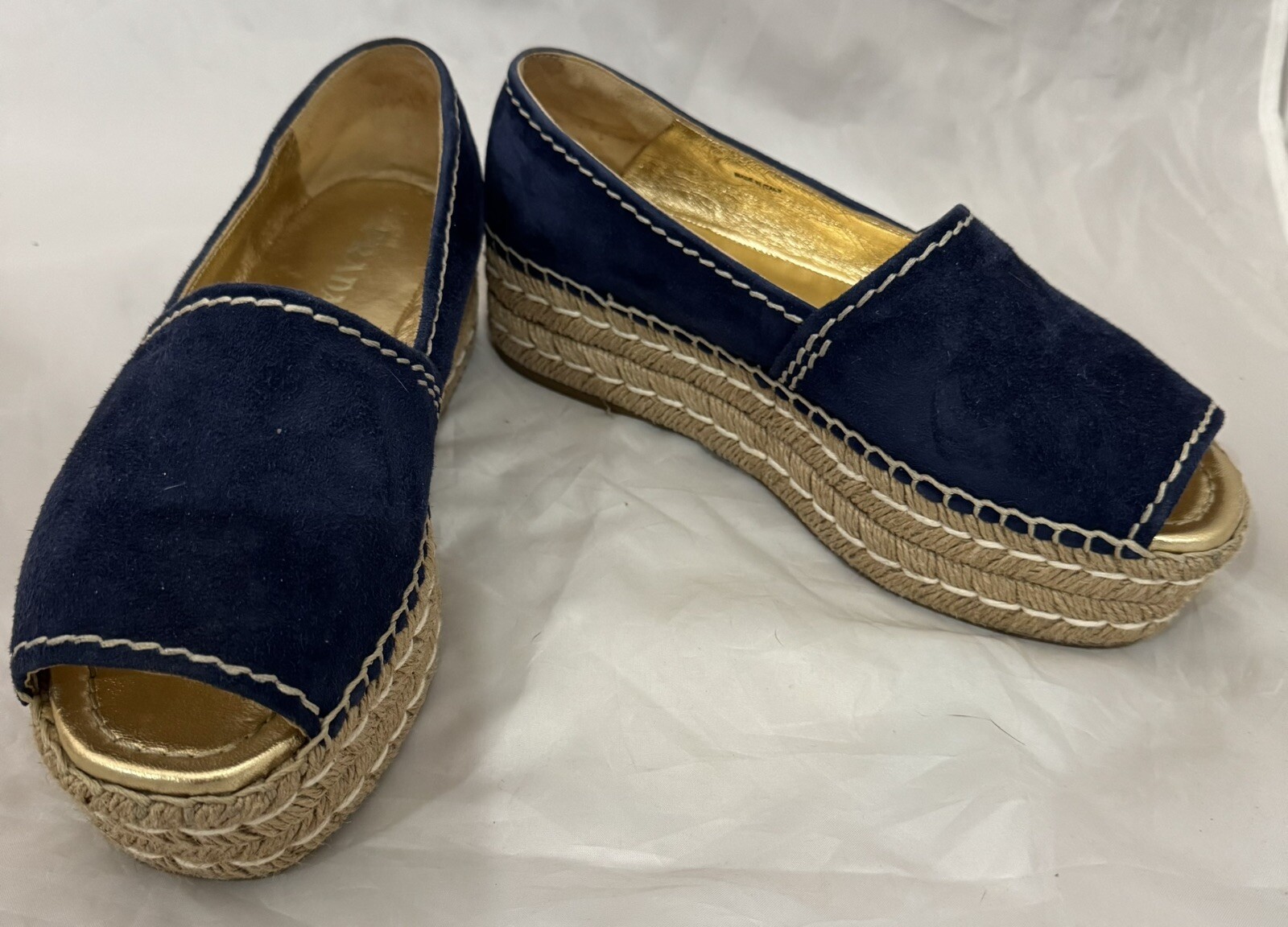 Prada open toe blue suede platform espadrilles si… - image 1