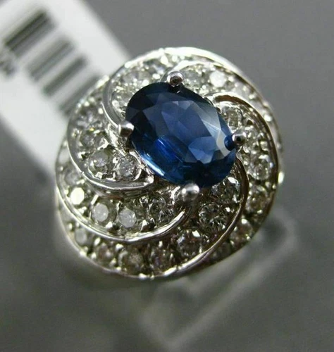 ESTATE LARGE 2.70CT DIAMOND & KASHMIR SAPPHIRE 14K WHITE GOLD 3D MULTI WAVE RING