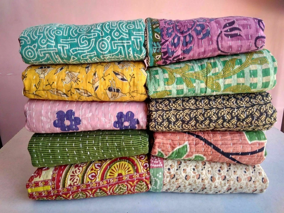 Colcha Kantha vintage india hecha a mano colchas ropa de cama de algodón manta tiro Foto 4 de 4