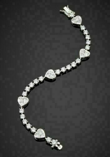 5Ct 14K White Gold Finish VVS1 Lab Created Diamond Heart Women's Tennis Bracelet - Picture 2 of 3