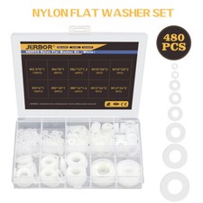 480pcs White Plastic Washers Flat Nylon Washer Assorted Washer Seals M2.5-M12