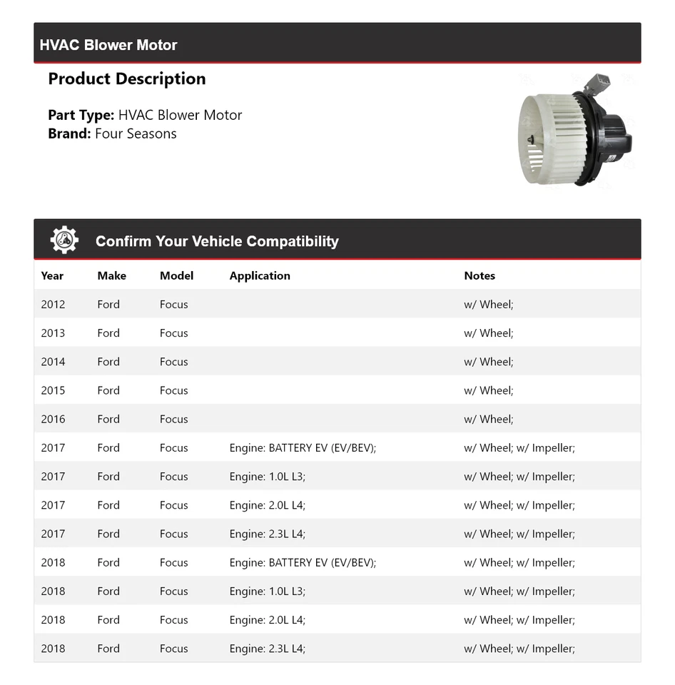 Motor soplador de climatización para Ford Focus 2012-2018 4 estaciones 2013 2014 2015 2016 2017 Foto 2 de 4