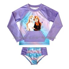 Frozen Swimsuit Girls Size 5 6 6X 7 8 Rash Guard Shirt Set Elsa Anna Disney NWT