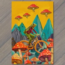Art Print Frog Riding Bicycle Clothes Humanized Weird Funny Strange Unusual Odd