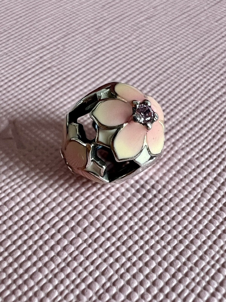 Pandora SSilver Magnolia Bloom Cerise Enamel Pink CZ Charm