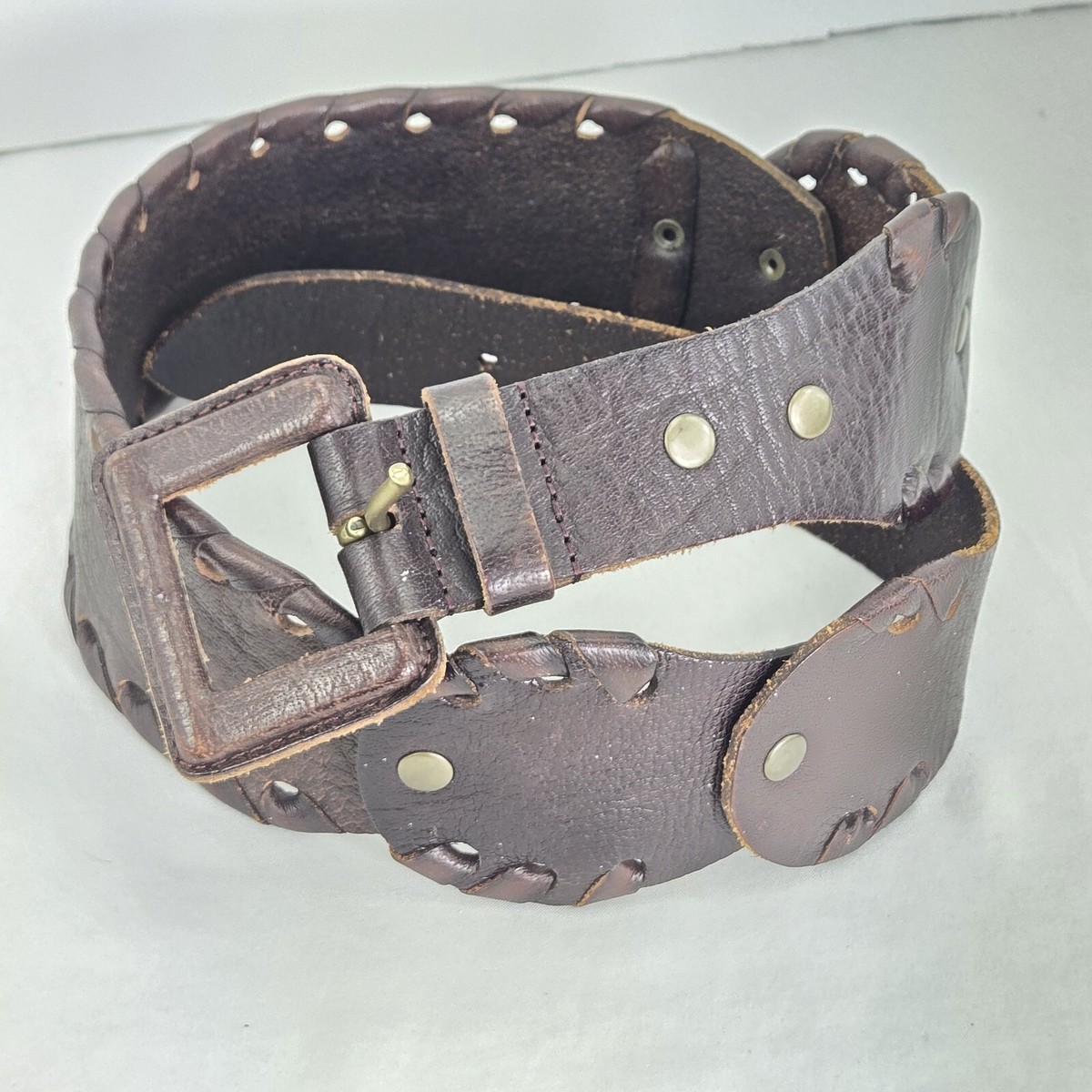 BCBGMAXAZRIA leather wide belt BCBGMAXAZRIA Studded Cognac Waist Leather Belt main image 3