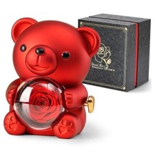 Cute Teddy Bear with Preserved Rose - A Real Rose Flower in Bear with Red