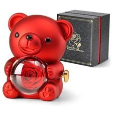 Cute Teddy Bear with Preserved Rose - A Real Rose Flower in Bear with Red