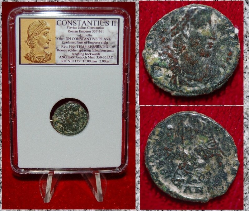 Ancient Roman Empire Coin CONSTANTIUS II Roman Soldier Spearing Fallen Horseman