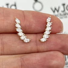 14K Yellow Gold 1.5CTW Stone Accent 15mm Curved Climber Leaf Stud Earrings