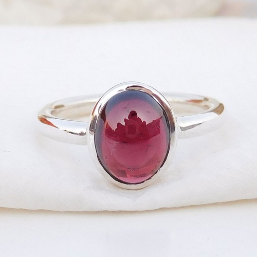 Solid 925 Sterling Silver Garnet Ring Natural Garnet Birthstone Ring-R281 - Picture 2 of 3