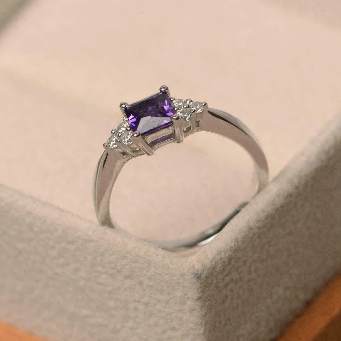 Princess cut amethyst engagement clearance rings