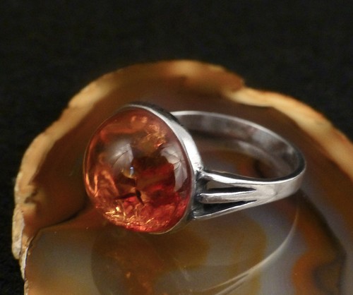 Anello donna vintage ambra cabochon argento 925 misura 53 poco meno di 54 - Foto 3 di 5