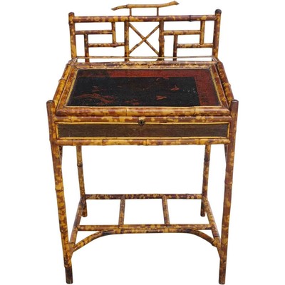 Small Antique English Aesthetic Movement Bamboo Slant Top Writing