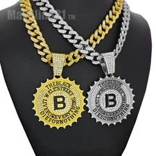 Hip Hop iced THE BLACK WALL STREET CZ Pendant & 20" Cuban Chain Bling Necklace