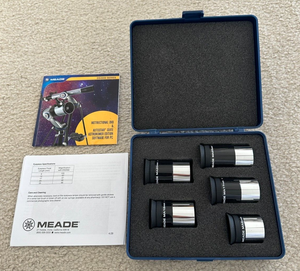 Set of 5 Meade Telescope Eyepiece Set 6 12 17 20 25 mm W/ Case eBay